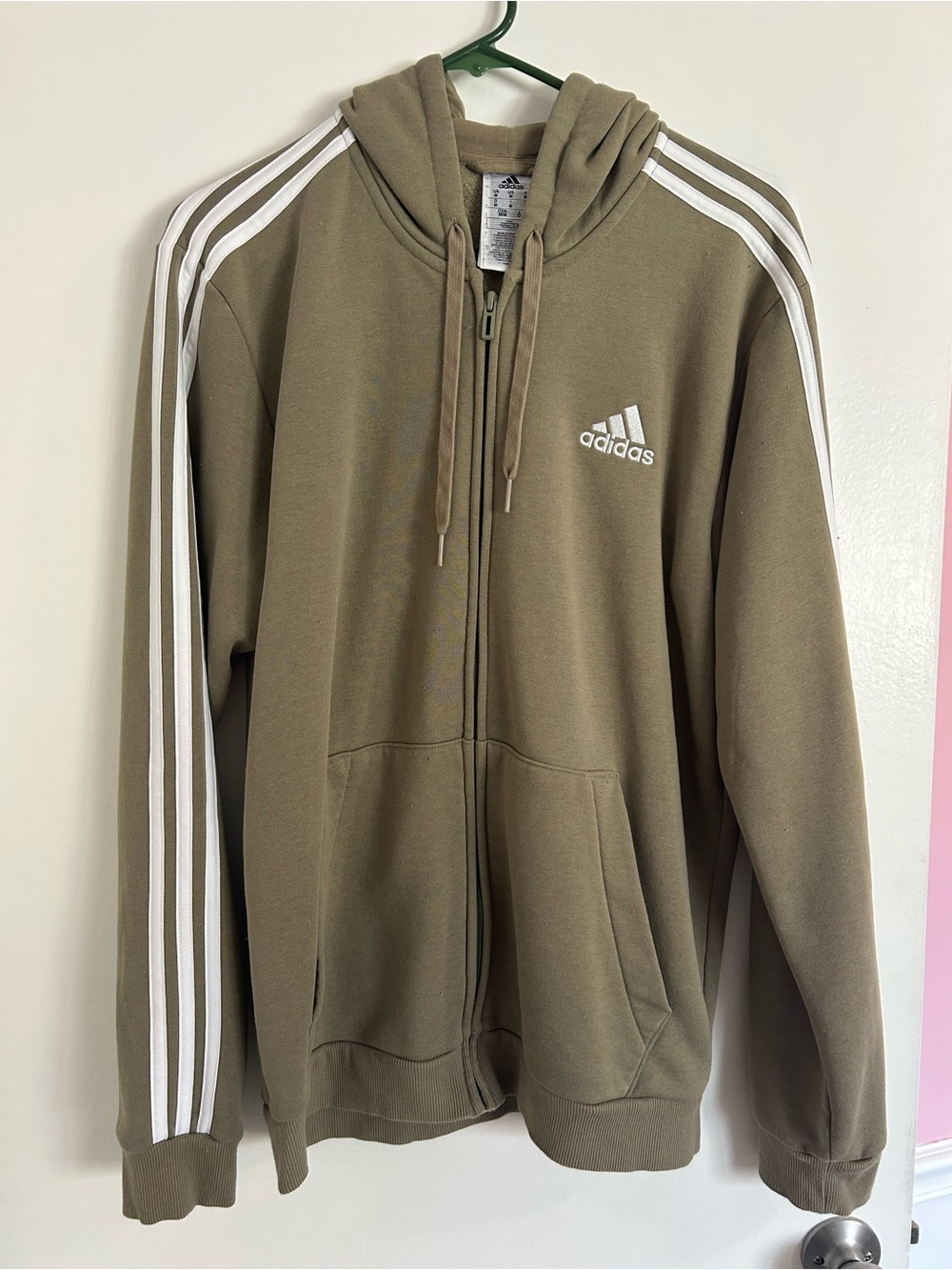 adidas Tan Full-Zip Hoodie with White Logo and Stripes